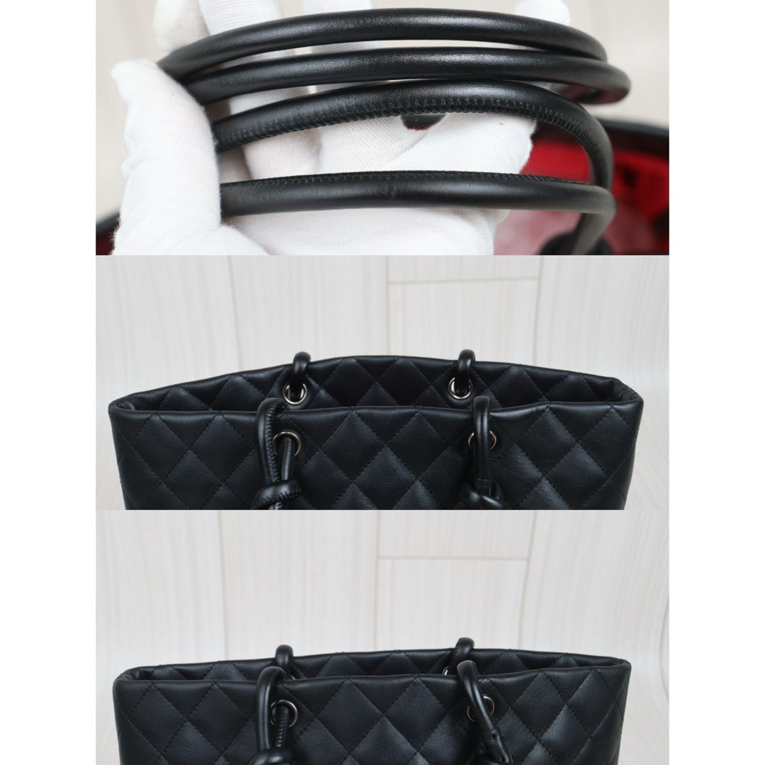 Very Good ( Rank A)｜ CHANEL Cambon Line Calf Leather So Black Tote Bag MM Made In 2004-2005Year｜25100722