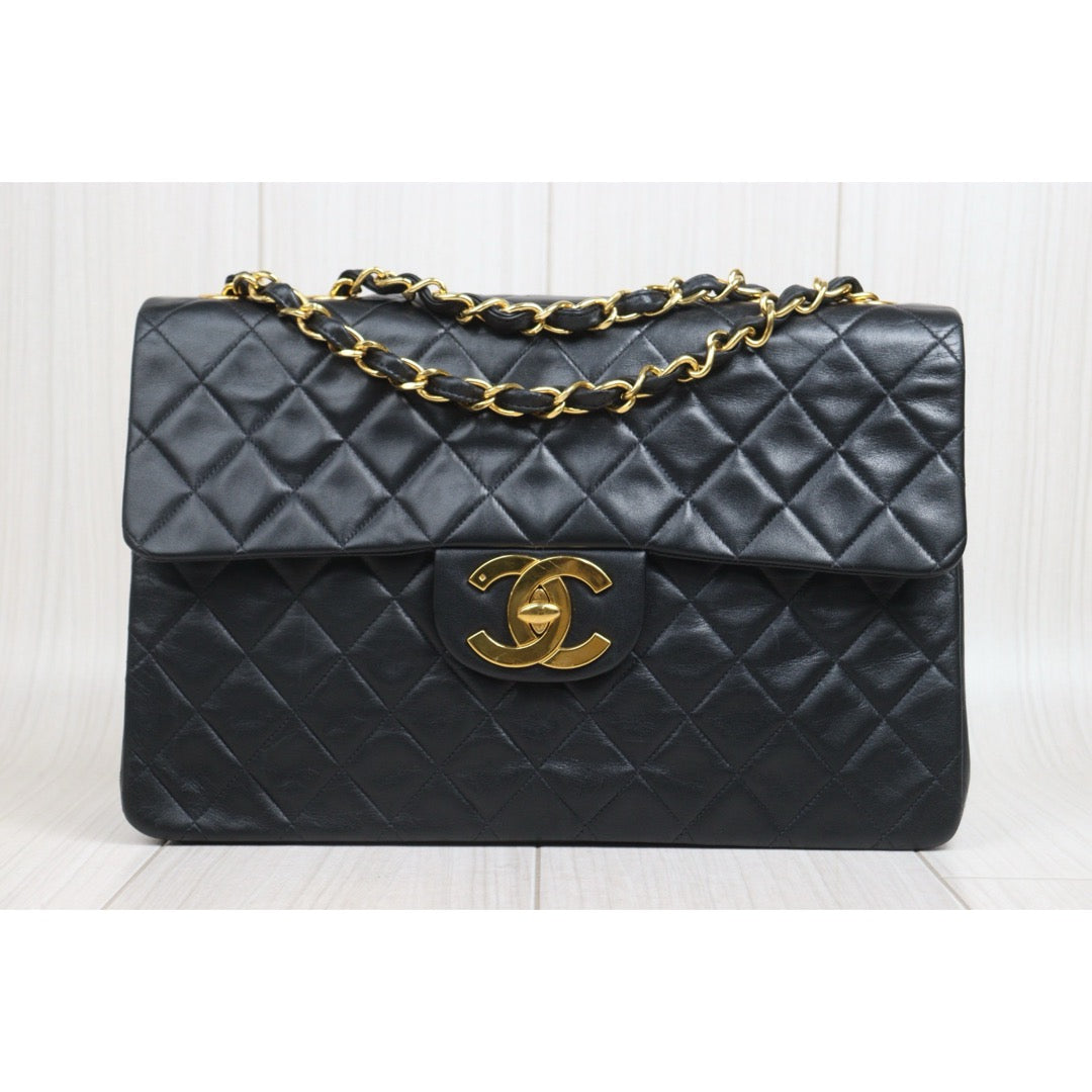 Include Entrupy Certificate of Authenticity｜Good ( Rank AB)｜CHANEL  Matrasse Chain  Lambskin Single Flap Black Shoulder Bag Large Made In 1994～1996Year｜26071310