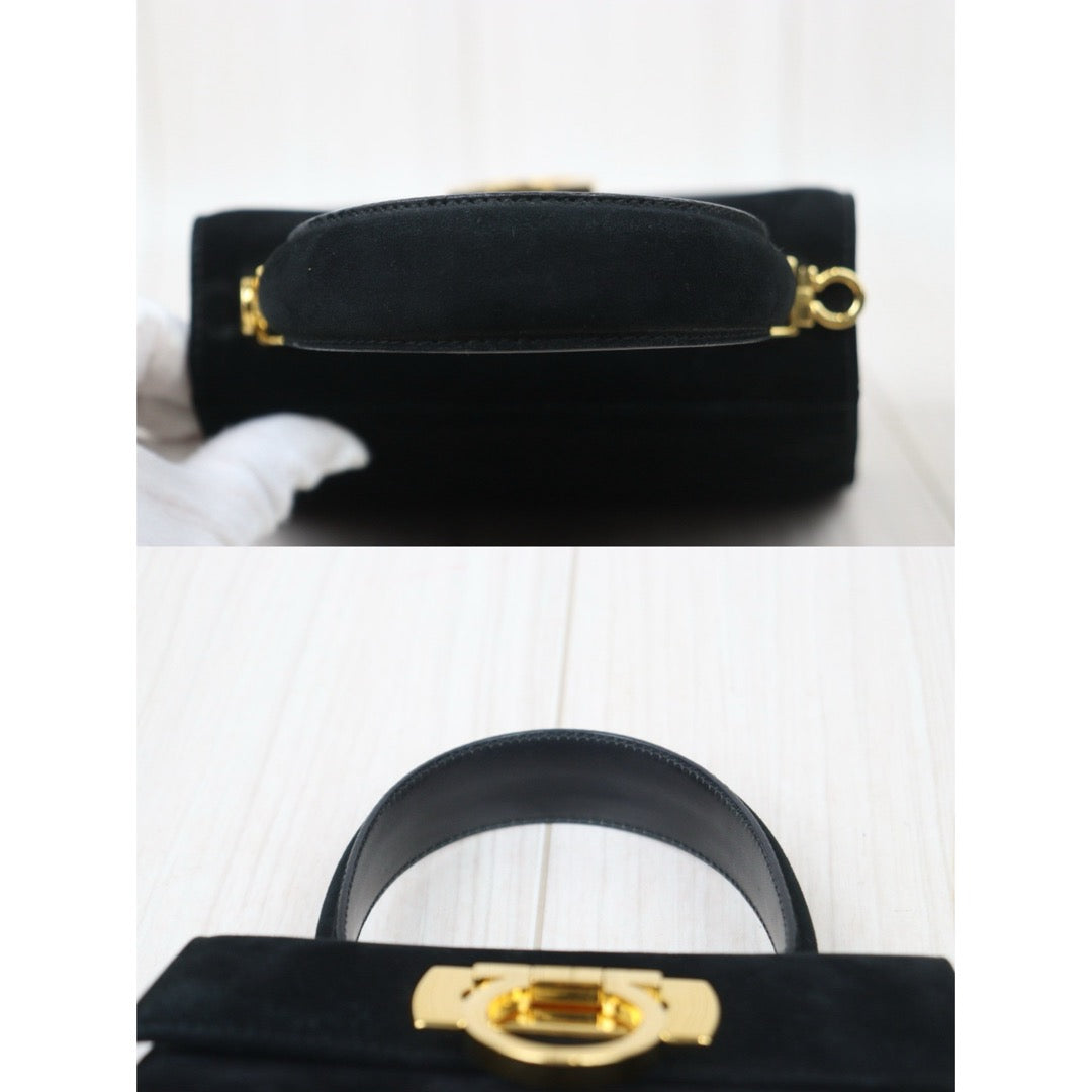 Very Good ( Rank A) ｜Ferragamo Gancini Suede 2WAY Handbag Shoulder Bag Black｜24091703