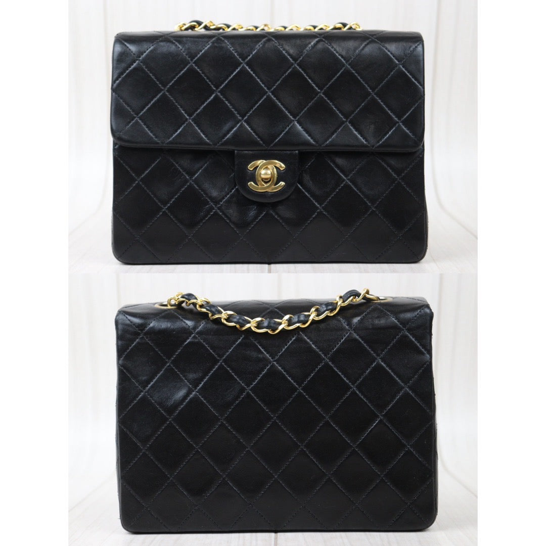 Rank AB｜ CHANEL Black Lanbskin Square 20 Shoulder Bag Made In 1989～1991Year ｜24070510