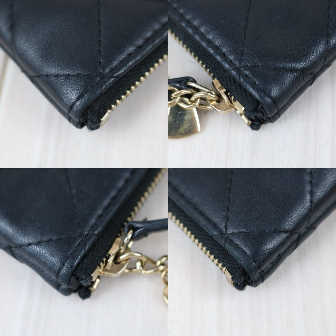 Include Entrupy Certificate of Authenticity｜Very Good ( Rank A)｜CHANEL Lamb Skin Lucky Charm Black Classic Mini Pouch Made In 2016-2017Year｜S26060114