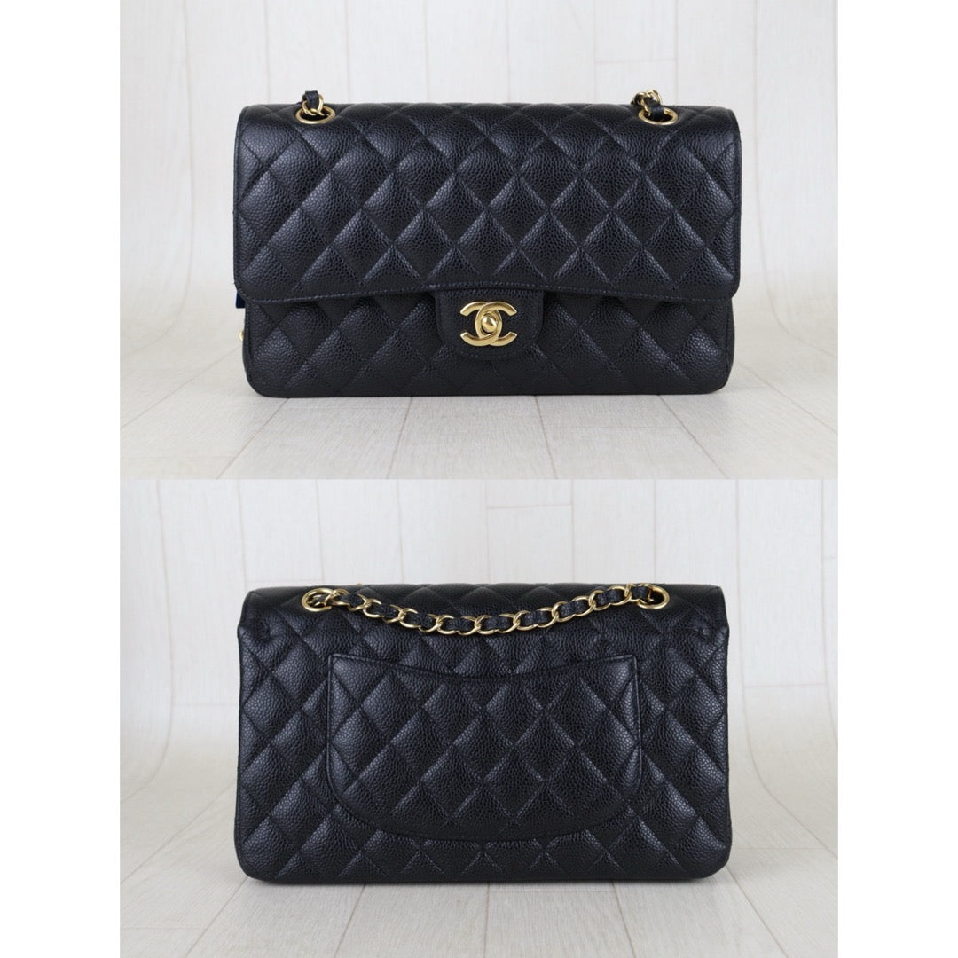 Include Entrupy Certificate of Authenticity｜Very Good ( Rank A)｜Full Set CHANEL Caviar Skin Matrasse Chain Double Flap 25 Shoulder Bag Black Made In 2017Year  ｜S26040301