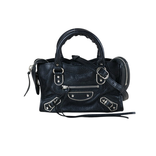 Include Entrupy Certificate of Authenticity｜Very Good ( Rank A)｜Balenciaga Goatskin  Edge Classic Nano City  Black HandBag Shoulder Bag ｜W26030405