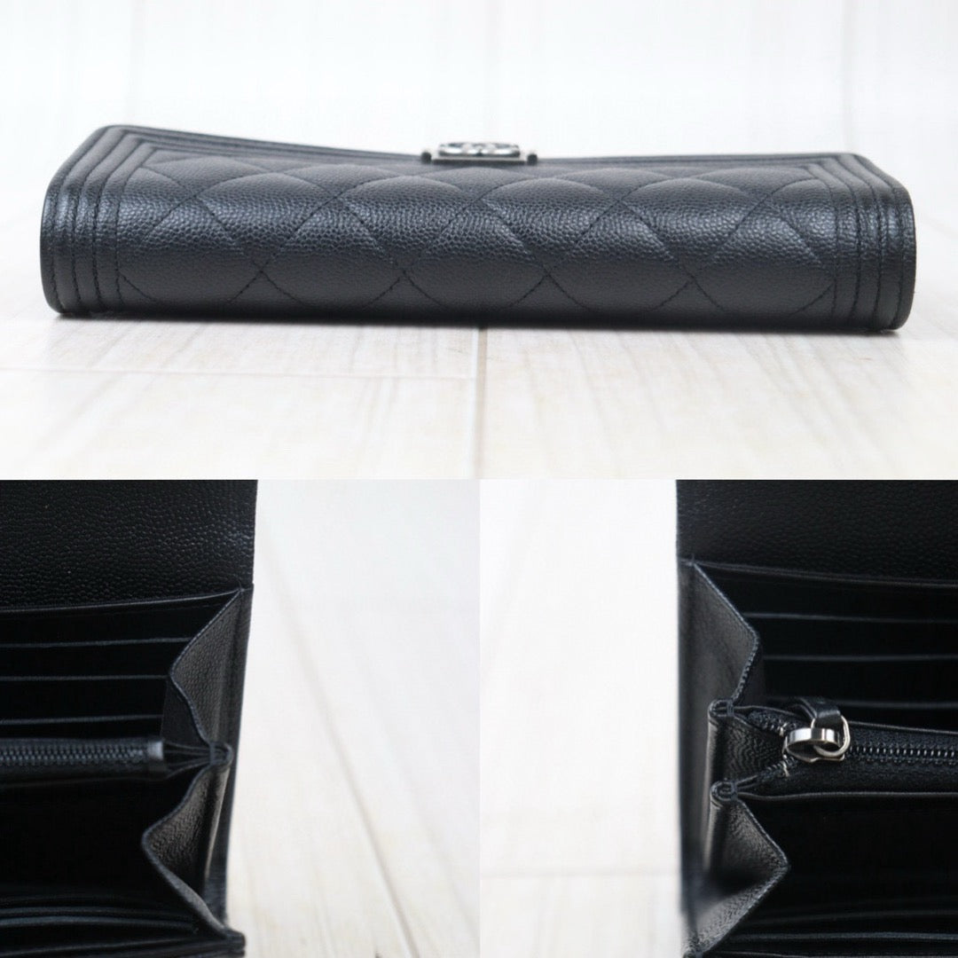 Good ( Rank AB)｜CHANEL Leboy Caviar Skin Black Long Wallet Made In 2018 Year｜24102416