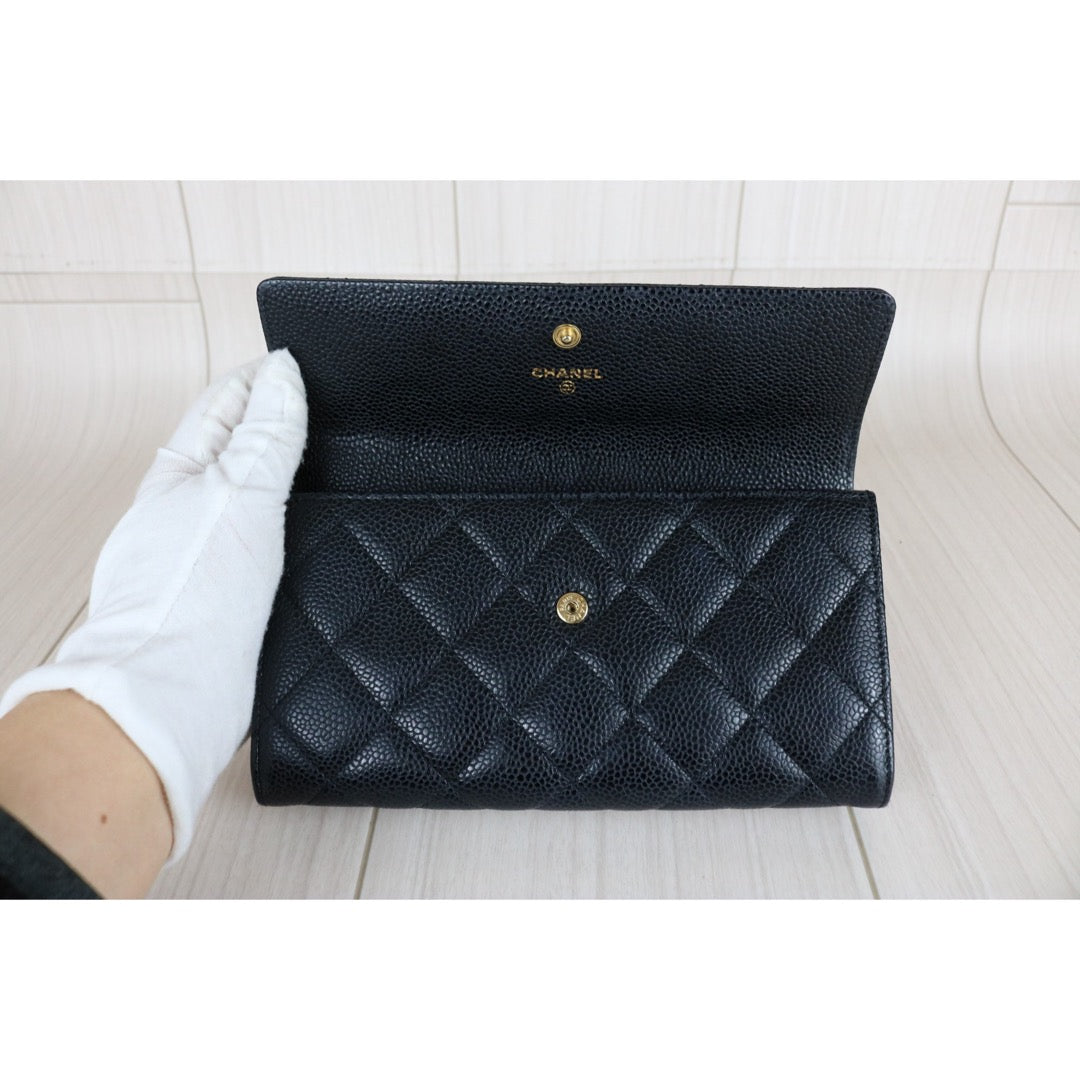 Very Good ( Rank A)｜Full Set CHANEL Caviar Skin Black Long Wallet Made In 2015-2016Year｜X25120702