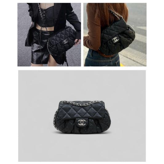 Good ( Rank AB)｜ CHANEL Vintage Goat Skin Cloud Bag Shoulder Bag Black Made In 2011Year｜P25051602
