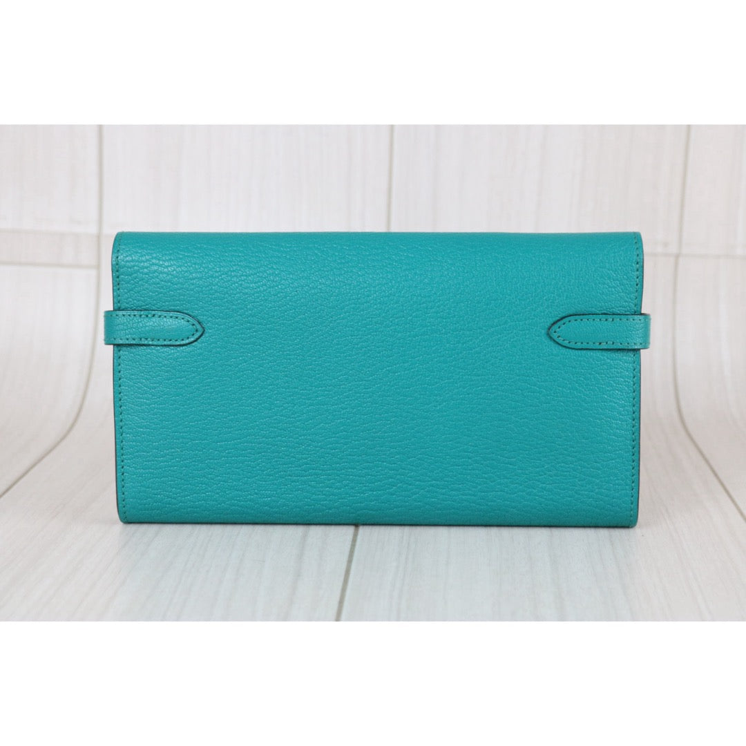 Include Entrupy Certificate of Authenticity｜Very Good ( Rank A)｜ HERMES Goatskin Kelly Long Wallet Vert Vertigo Paon X Stamp Made In 2016Year｜W26071704