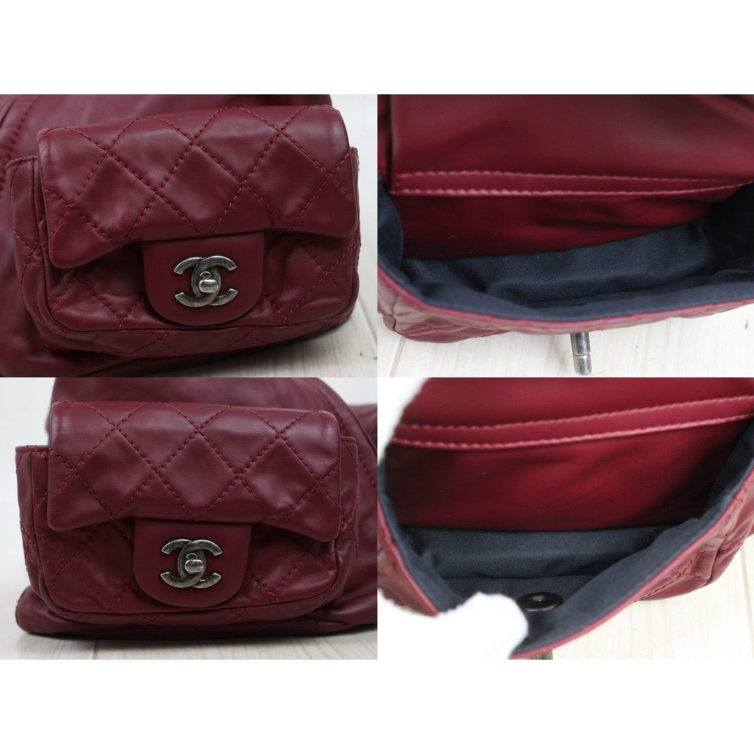Good ( Rank AB) ｜CHANEL Matrasse Chain Lamb Skin Frog Backpack Dark Red  Made in 2012-2013 Year｜L25111603