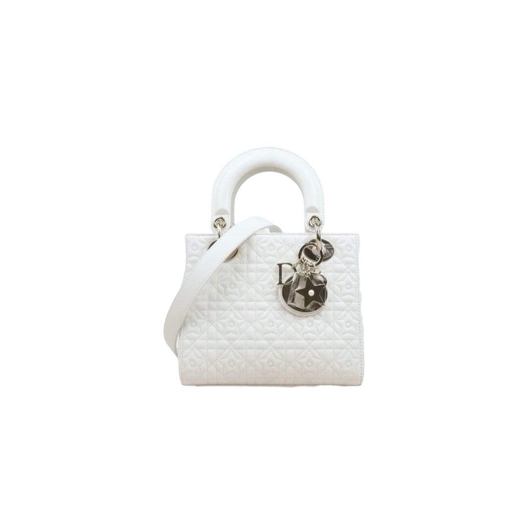 Excellent（Rank SA）｜  Dior Lady Dior Lamb Skin 2WAY  Handbag Shoulder Bag White  ｜H25063018