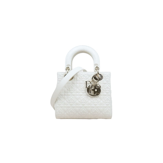 Excellent（Rank SA）｜  Dior Lady Dior Lamb Skin 2WAY  Handbag Shoulder Bag White  ｜H25063018
