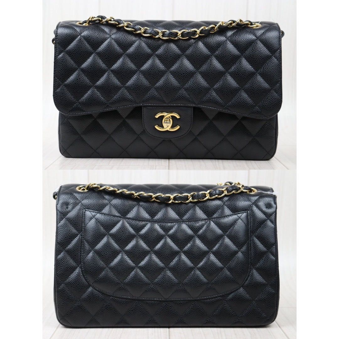 Good ( Rank AB)｜ CHANEL Caviar Skin Matrasse Double Flap 30 Shoulder Bag Black Made In 2019-2020Year  ｜P24061143