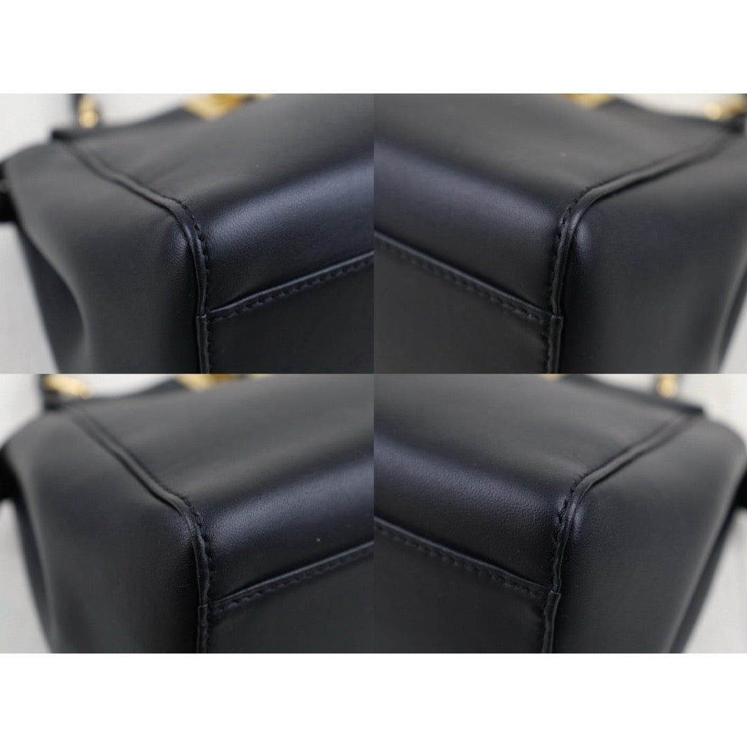 Very Good ( Rank A)｜ FENDI Lamb Skin peeapoo iconic mini Handbag With Shoulder Bag Black｜S25091501