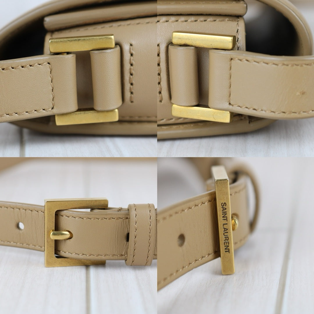Good ( Rank AB)｜  Saint Laurent YSL Solferino Box leather Beige MM Shoulder Bag ｜B25012206
