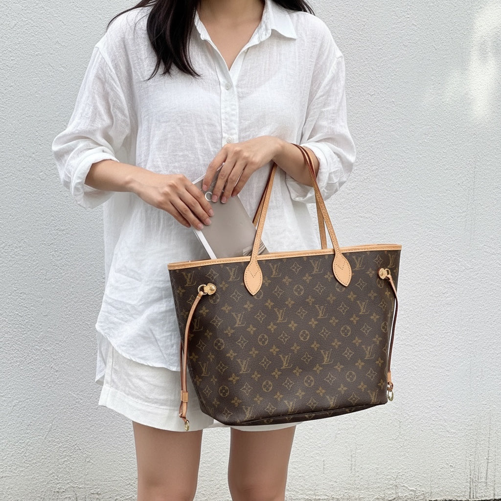 Include Entrupy Certificate of Authenticity｜Very Good ( Rank A)｜ Louis Vuitton Monogram Neverful MM ShoulderBag With Pouch  IC Chips Model｜S26052514