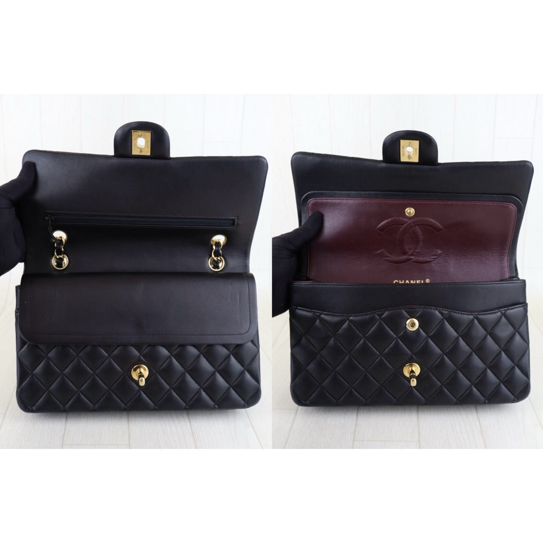 Very Good ( Rank A) ｜ CHANEL  Lamb Skin Black Double Flap 25 Medium Shoulder Bag Made in 2011 Year ｜H25011318