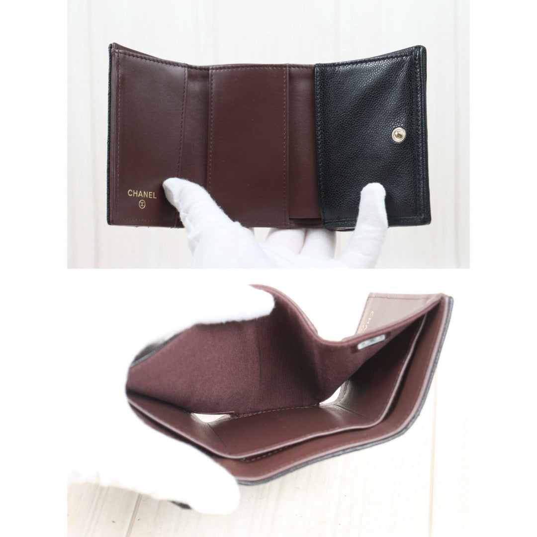 Good ( Rank AB)｜Chanel Caviar Skin Black Wallet IC Chips Model ｜25082205