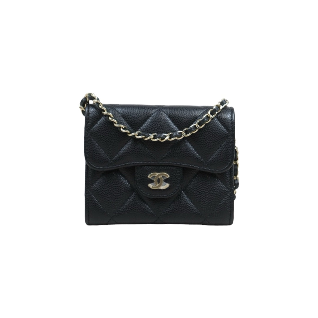 Very Good ( Rank A)｜ CHANEL Matelasse Chain Caviar Skin Coco Mark Card Holder Black Made In 2021-2022Year ｜S25081419