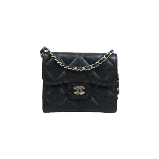 Very Good ( Rank A)｜ CHANEL Matelasse Chain Caviar Skin Coco Mark Card Holder Black Made In 2021-2022Year ｜S25081419