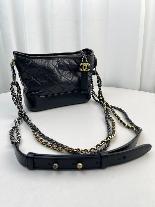 CHANEL PM Gabrielle Calf Leather Handbag Shoulder Bag Black