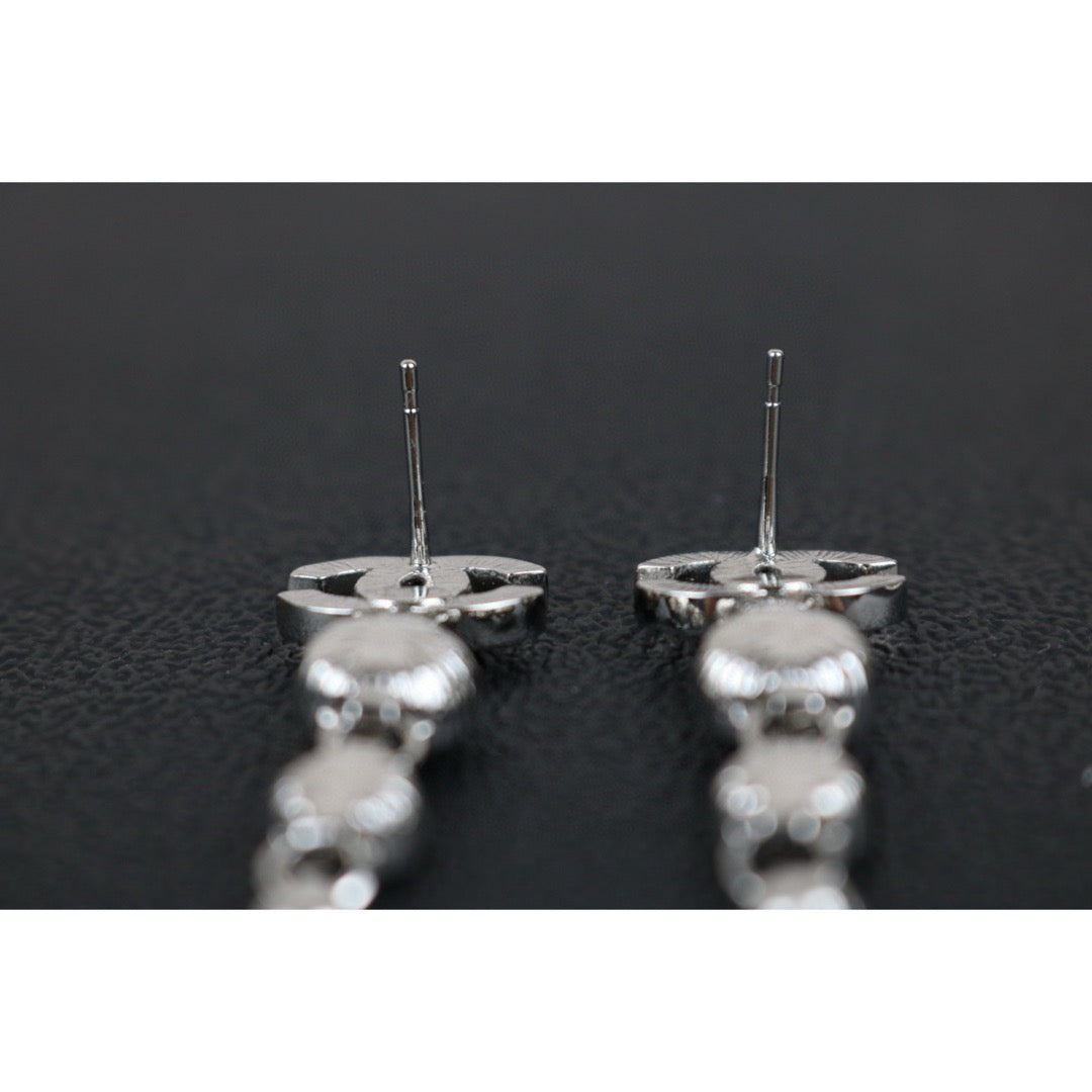 Excellent（Rank SA）｜ CHANEL Coco Mark Rhinestone Earrings Silver｜X25012303