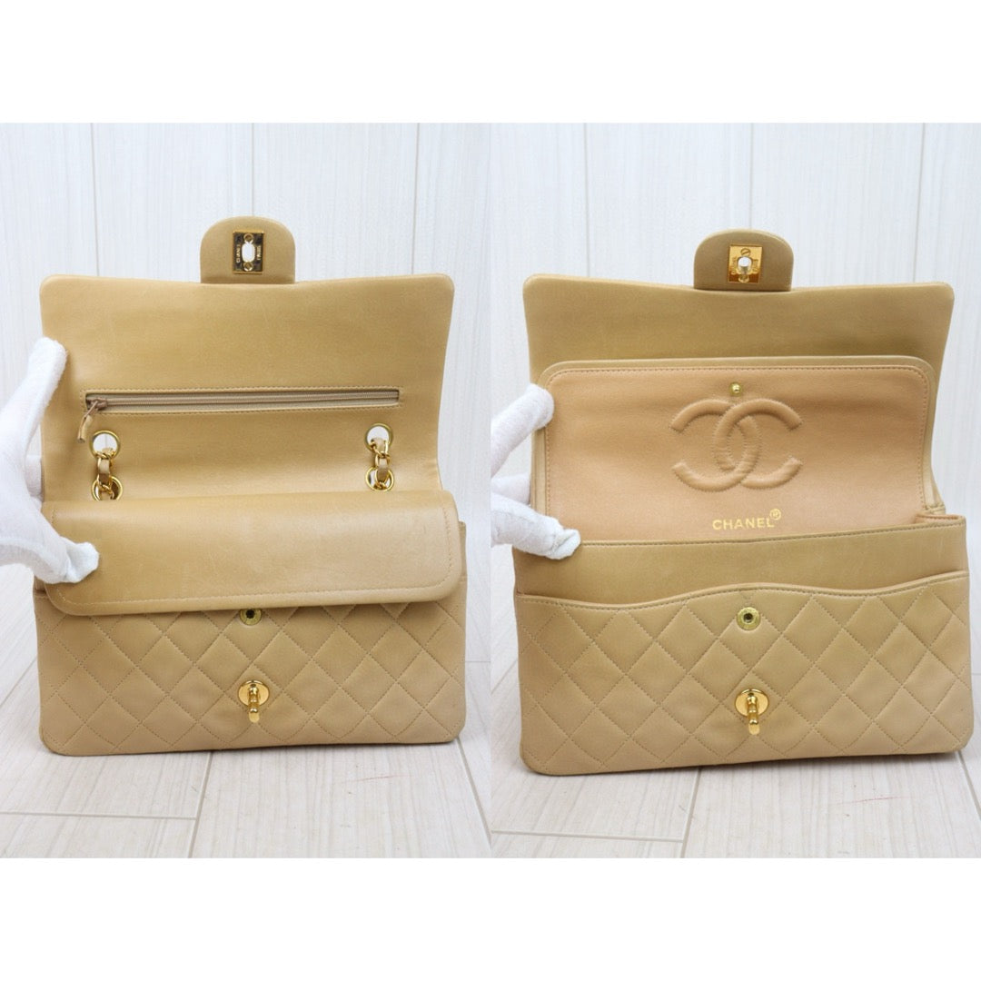 Good ( Rank AB)｜ CHANEL  Lamb Skin Beige Double Flap 25 Shoulder Bag Made in 1997-1999 Year ｜P25012204