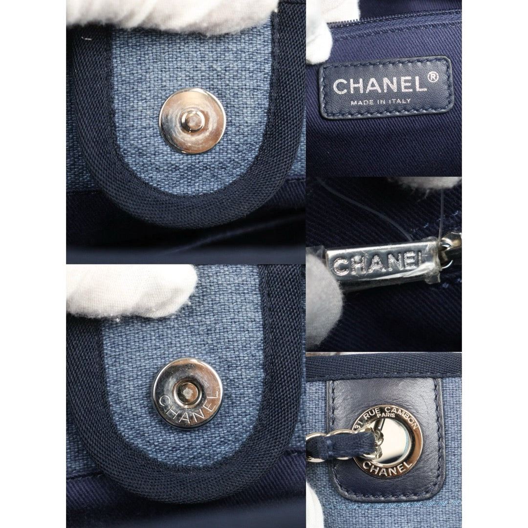Good ( Rank AB)｜ CHANEL Deauville PM Canvas Chain Tote Bag Blue Made In 2012Year｜V25111001