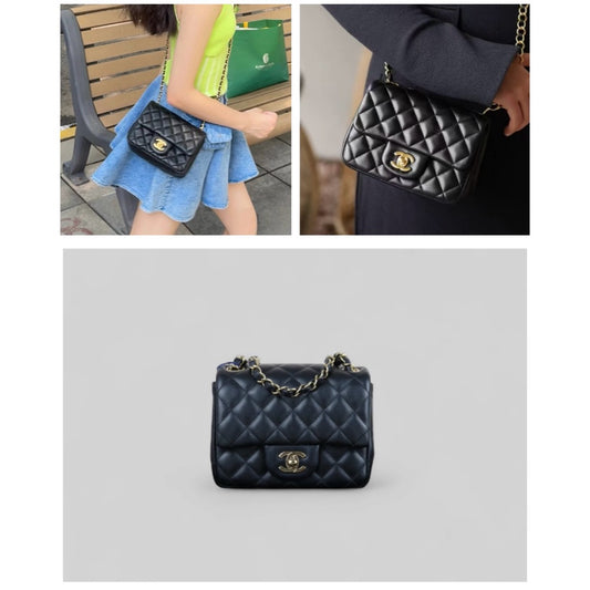Very Good ( Rank A)｜ CHANEL Lanbskin Square 17  Shoulder Bag Black IC Chips Model ｜W25051701