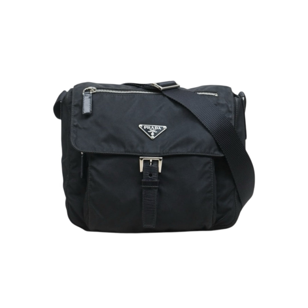 Include Entrupy Certificate of Authenticity｜Good ( Rank AB) ｜Prada  Nylon Black Shoulder Bag  Silver Hardware｜26070203