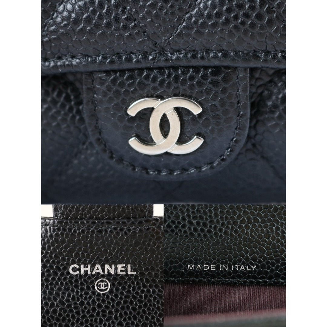 Very Good ( Rank A) ｜CHANEL Caviar Skin Leather Calf Leather  Card Holder Black Made In 2018-2019 Year｜S24110801