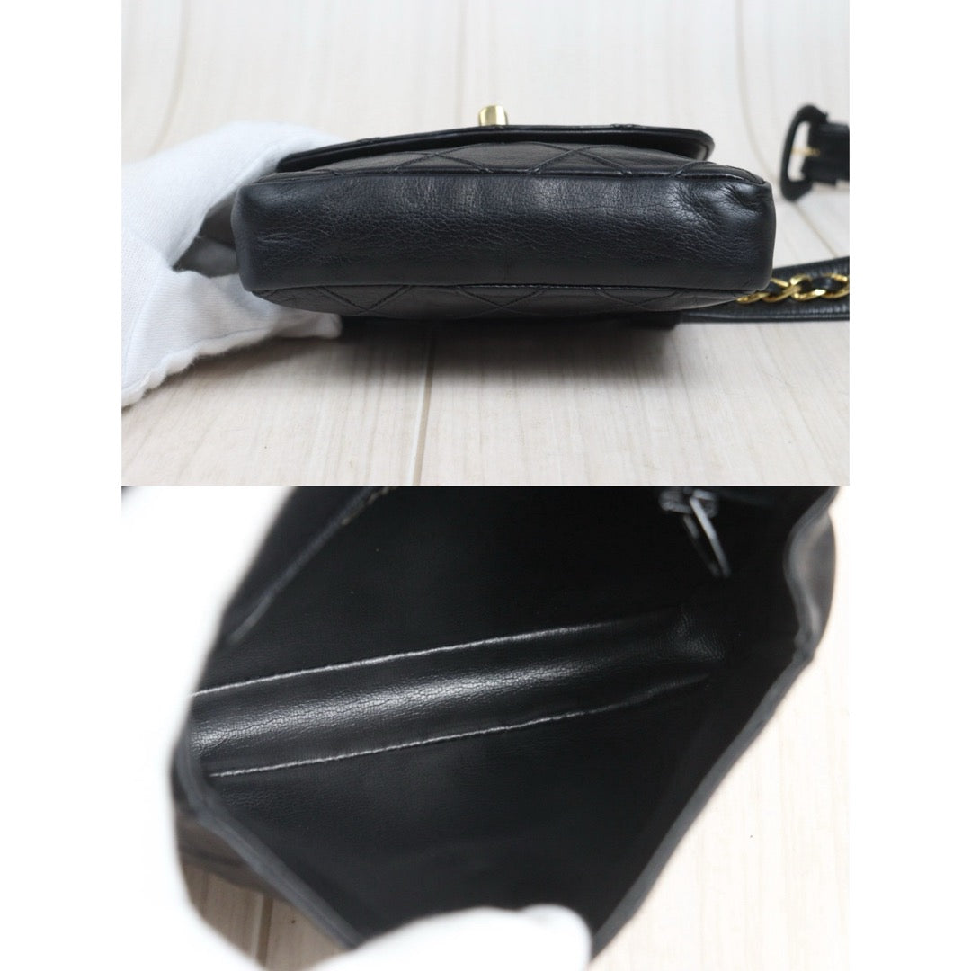 Include Entrupy Certificate of Authenticity｜Good ( Rank AB)｜ CHANEL Lamb Skin Matrasse Chain BumBag Black ｜26071502
