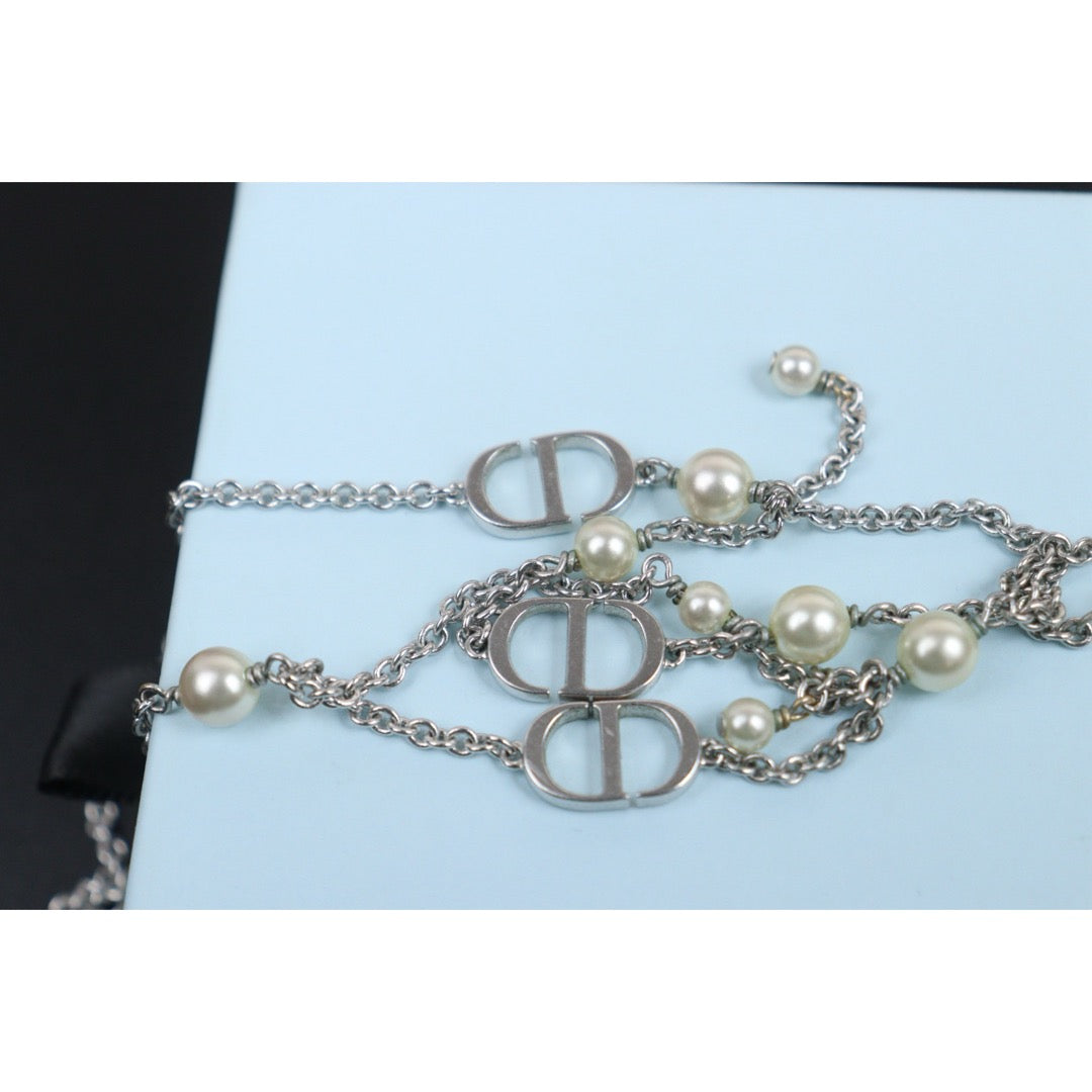 Good ( Rank AB)｜ Dior  CD Pearl Necklace Silver Plated ｜V25100720