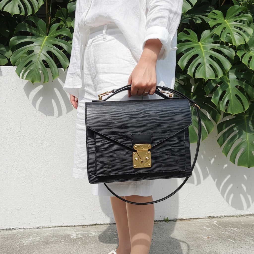 Include Entrupy Certificate of Authenticity｜Very Good ( Rank A)｜ Louis Vuitton Epi Capucines Monceau Handbag Shoulder Bag Black｜26071501