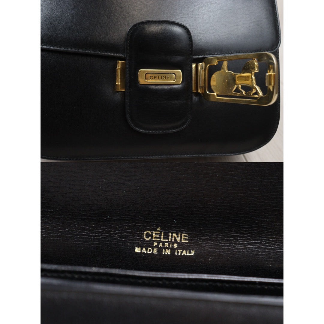 Rank AB｜ CELINE Vintage Box Calf Leather Shoulder Bag Black｜24042912