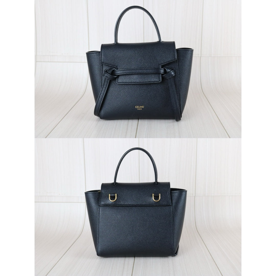 Very Good ( Rank A)｜CELINE Calf Leather Belt Pico Handbag Shoulder Bag Black｜S25070709