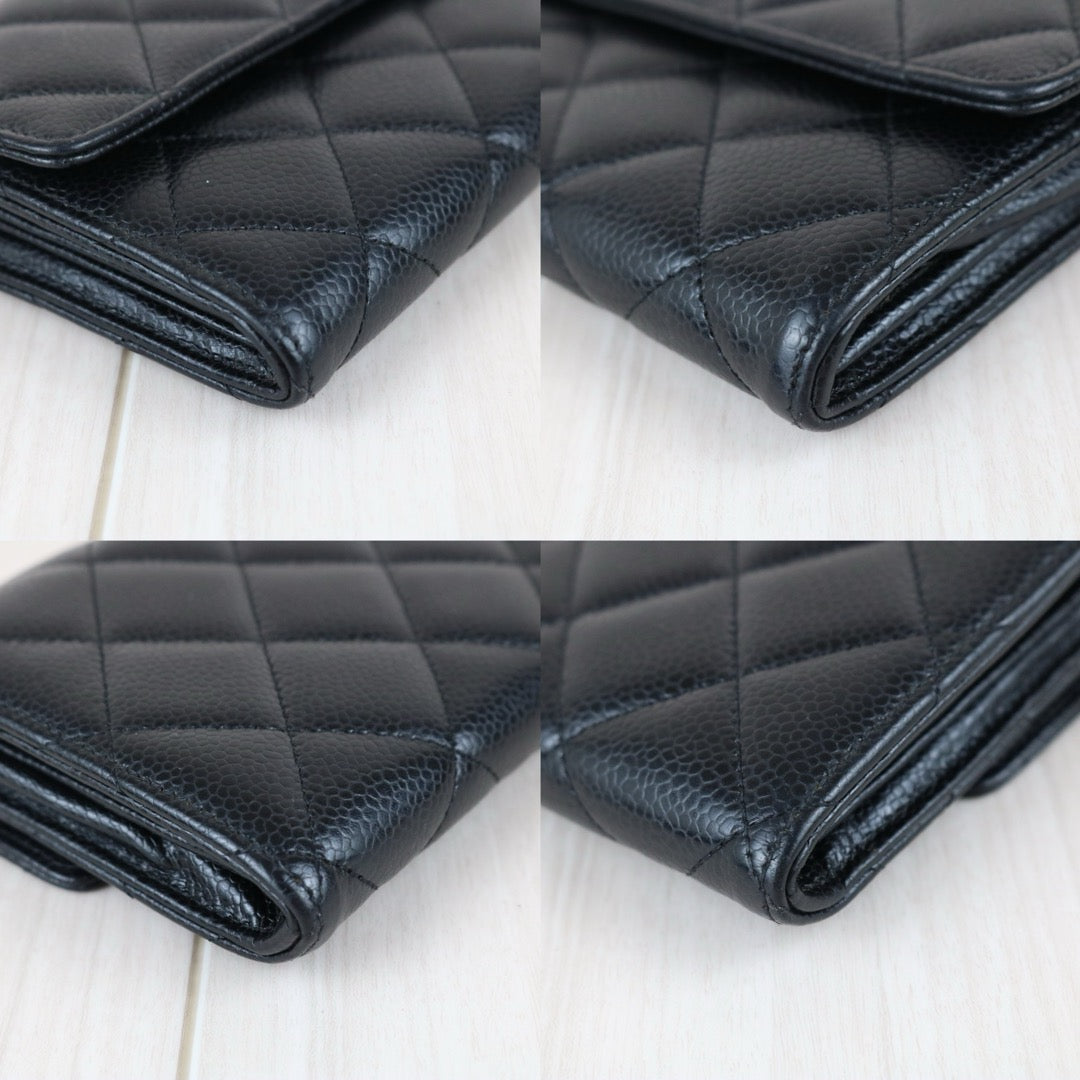 Include Entrupy Certificate of Authenticity｜Very Good ( Rank A)｜CHANEL Caviar Skin Black Long Wallet Made In 2015-2016Year｜S26050801