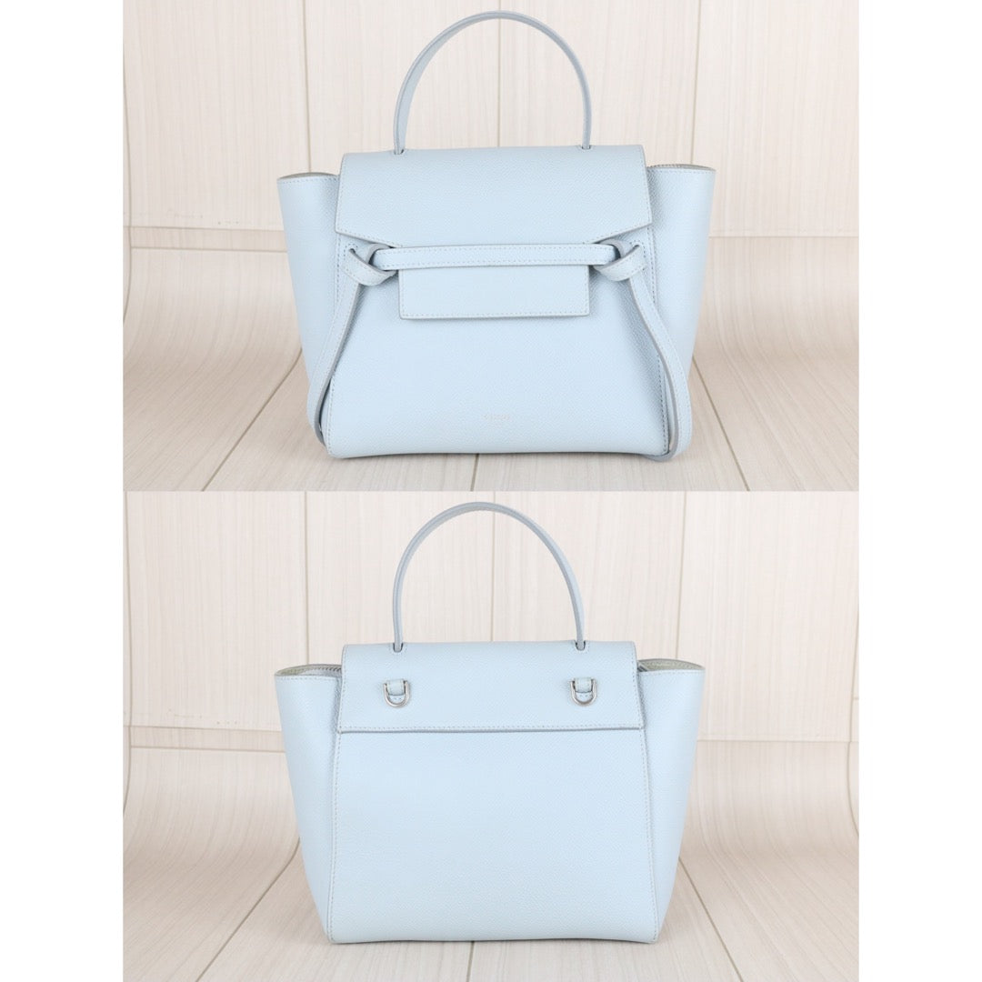 Very Good ( Rank A)｜CELINE Calf Leather  Belt Nano Handbag Shoulder Bag Soft Blue｜X25112309