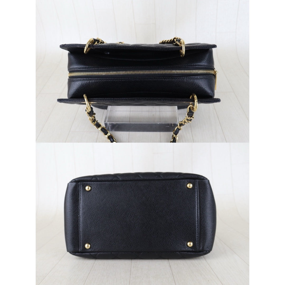 Include Entrupy Certificate of Authenticity｜Very Good ( Rank A)｜ CHANEL Caviar Skin Matrasse Chain PPT Tote Bag Black  Made In 2012｜S26090711