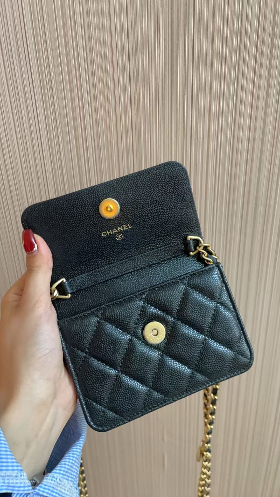 CHANEL Matelasse Caviar Skin Mini Chain Shoulder Bag Black Gold Hardware