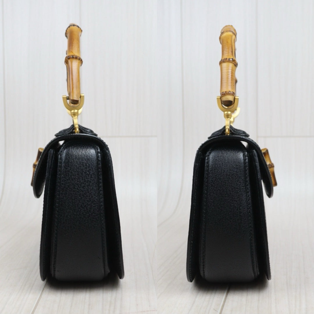 Very Good ( Rank A) ｜  GUCCI Bamboo Calf Leather Black Hand Bag ｜25093001