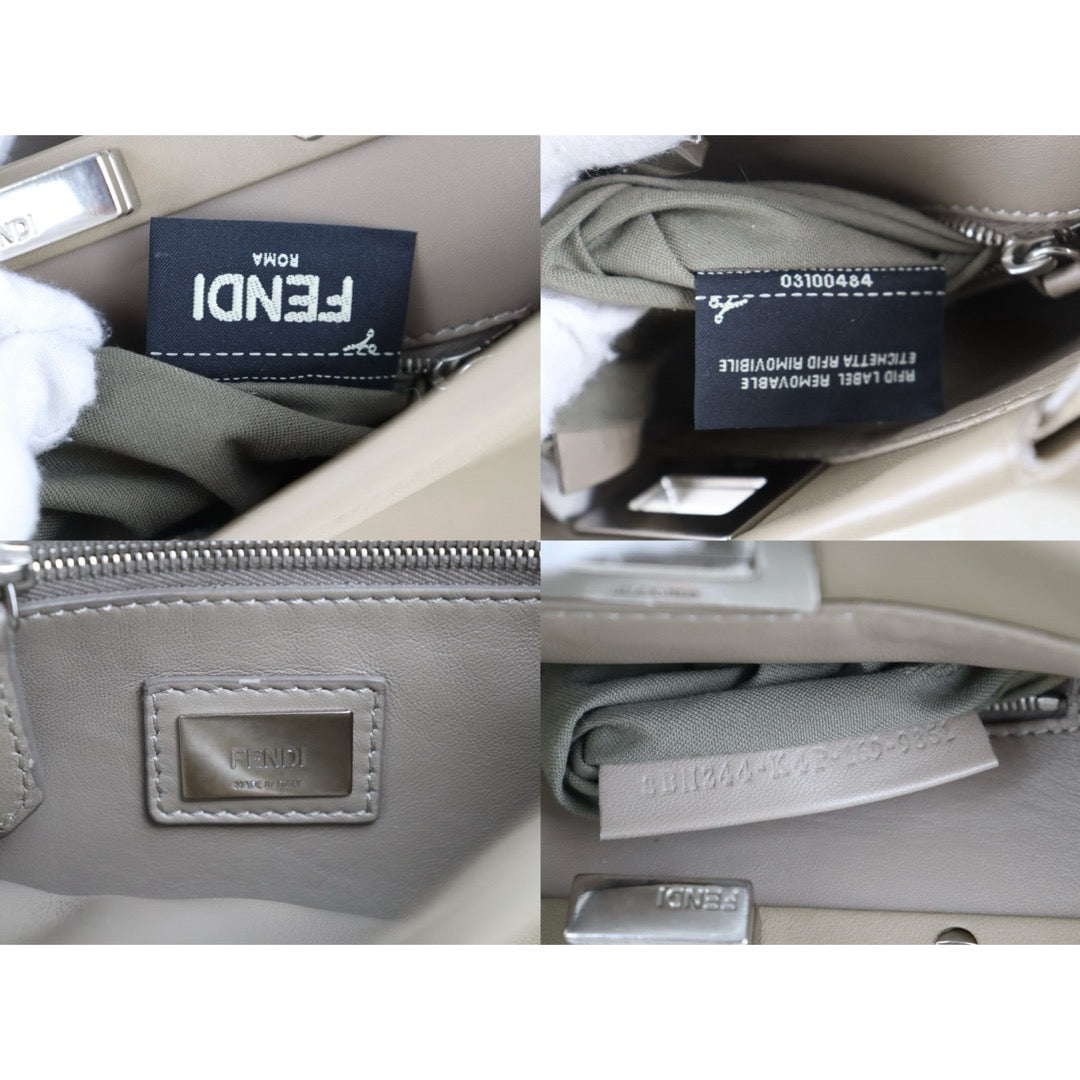 Include Entrupy Certificate of Authenticity｜Good ( Rank AB) ｜ FENDI Calf Leather Peekapoo iconic mini Handbag With Shoulder Bag Beige｜S26051513