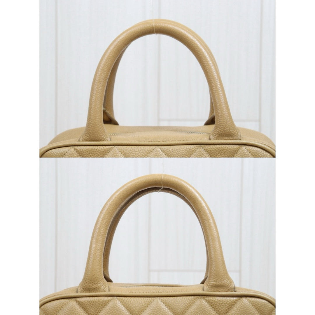 Include Entrupy Certificate of Authenticity｜Good ( Rank AB)｜ CHANEL Caviar Skin  Calf Leather Bowling Hand Bag Beige Made In 2003～2004Year｜26051302