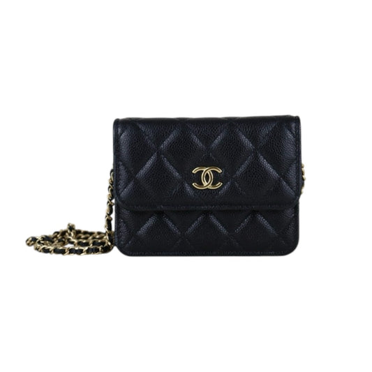 Very Good ( Rank A)｜ CHANEL Matelasse Caviar Skin Mini Chain Shoulder Bag Black Gold Hardware Made in 2021-2022Year ｜H24112101