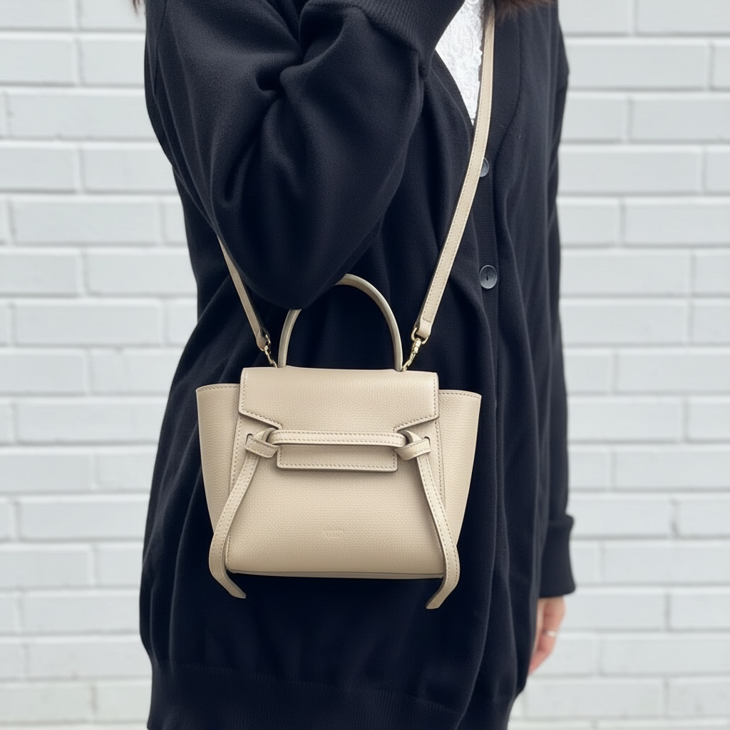 Include Entrupy Certificate of Authenticity｜Very Good ( Rank A)｜CELINE Calf Leather Belt Pico Handbag Shoulder Bag Beige｜S26030833