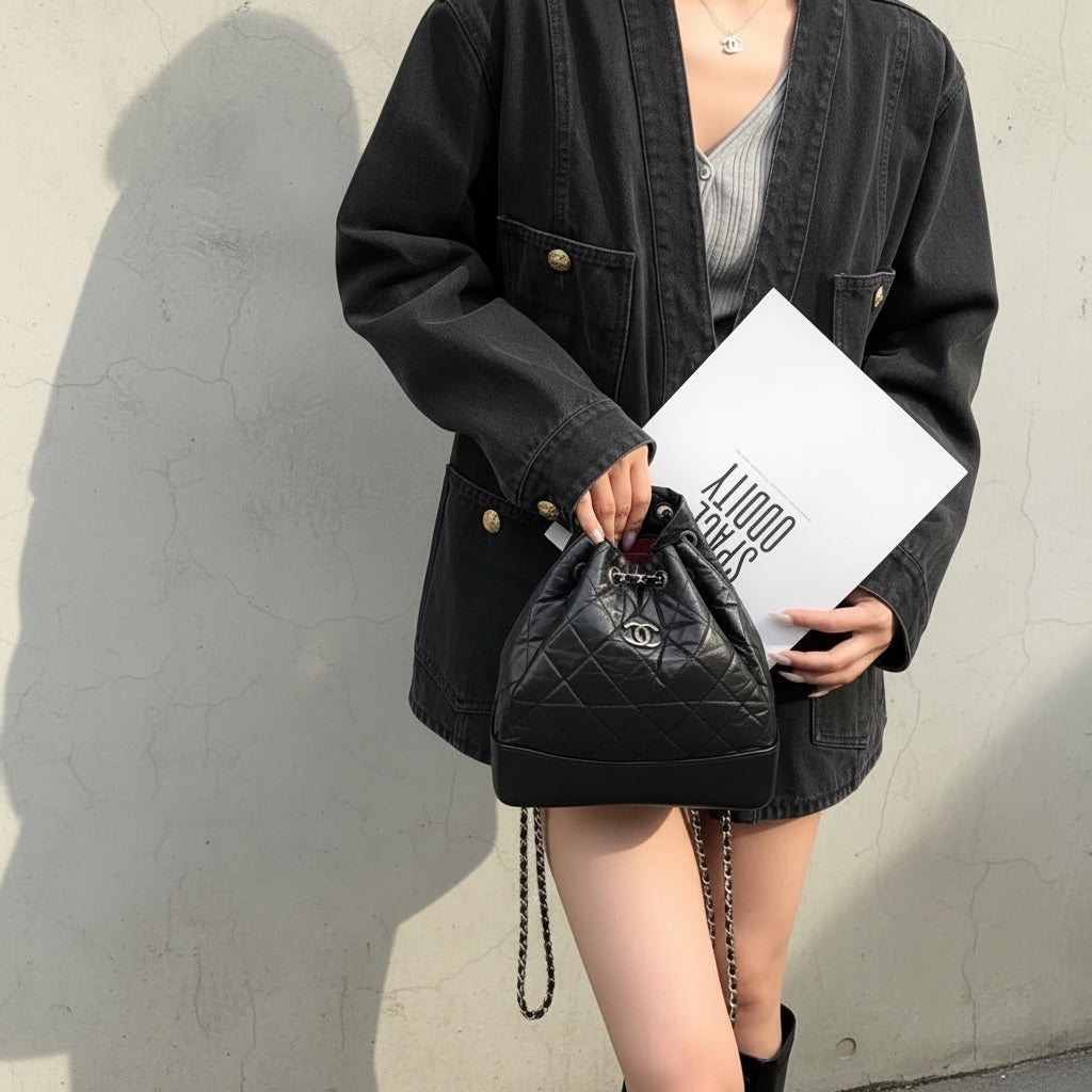 Include Entrupy Certificate of Authenticity｜Good ( Rank AB)｜CHANE Calf Leather Gabrielle Aged Backpack  Black Made in 2019-2020Year｜S26040502