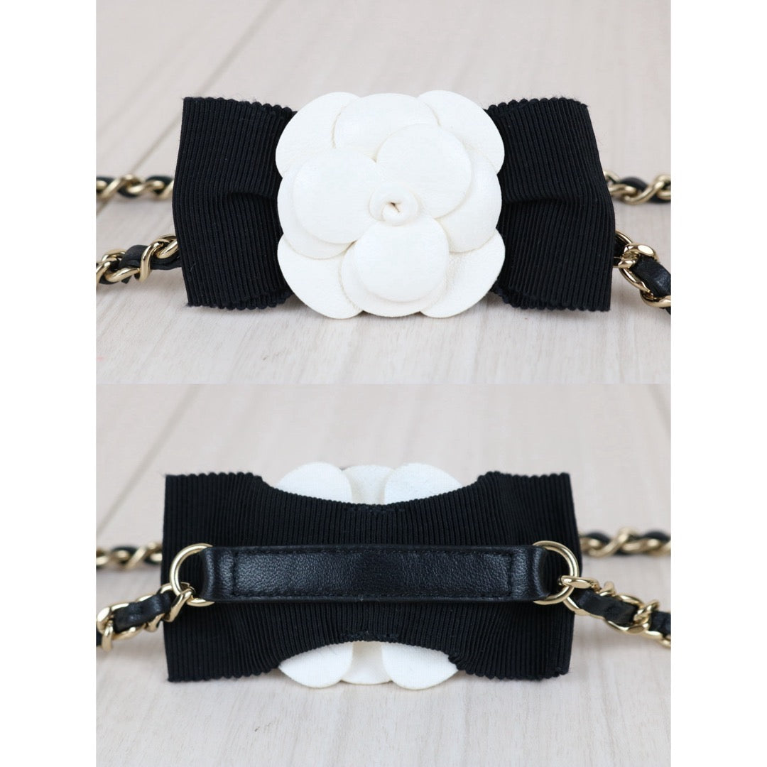 Include Entrupy Certificate of Authenticity｜Very Good ( Rank A)｜ CHANEL Coco Mark Lambskin Matrasse Bow Chain Card Holder Black Made In 2021-2022Year｜S26061501