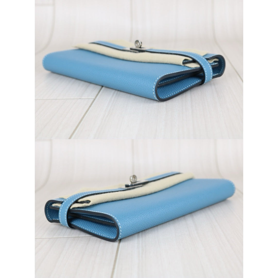 Excellent（Rank SA)｜ HERMES Epson Skin Kelly Wallet Blue Jean □Q Stamp Made In 2013Year｜X25082405
