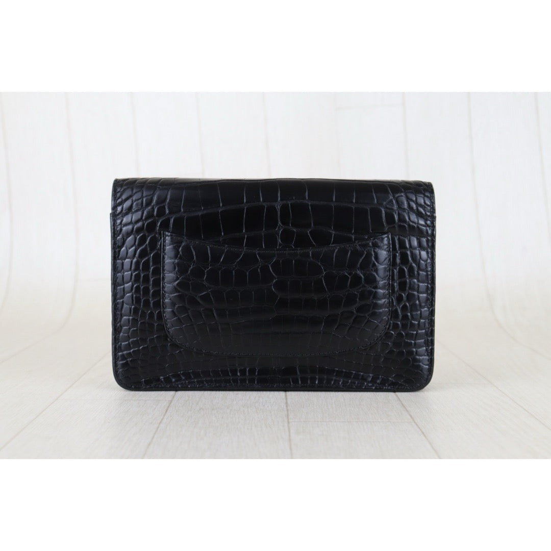 Include Entrupy Certificate of Authenticity｜Very Good ( Rank A)｜CHANEL Crocodile Skin WOC Chain Bag Black Made In 2014Year｜S26030816