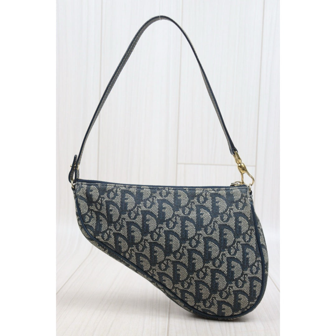 Include Entrupy Certificate of Authenticity｜Good ( Rank AB) ｜ Dior Trotter Saddle Pochette Blue Shoulder Bag Small｜S26060613