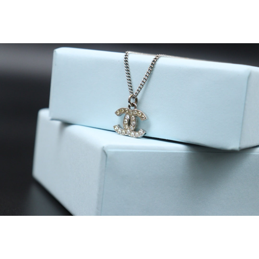 Very Good ( Rank A) ｜CHANEL COCO Mark Rhinestone Necklace Silver｜V25061909
