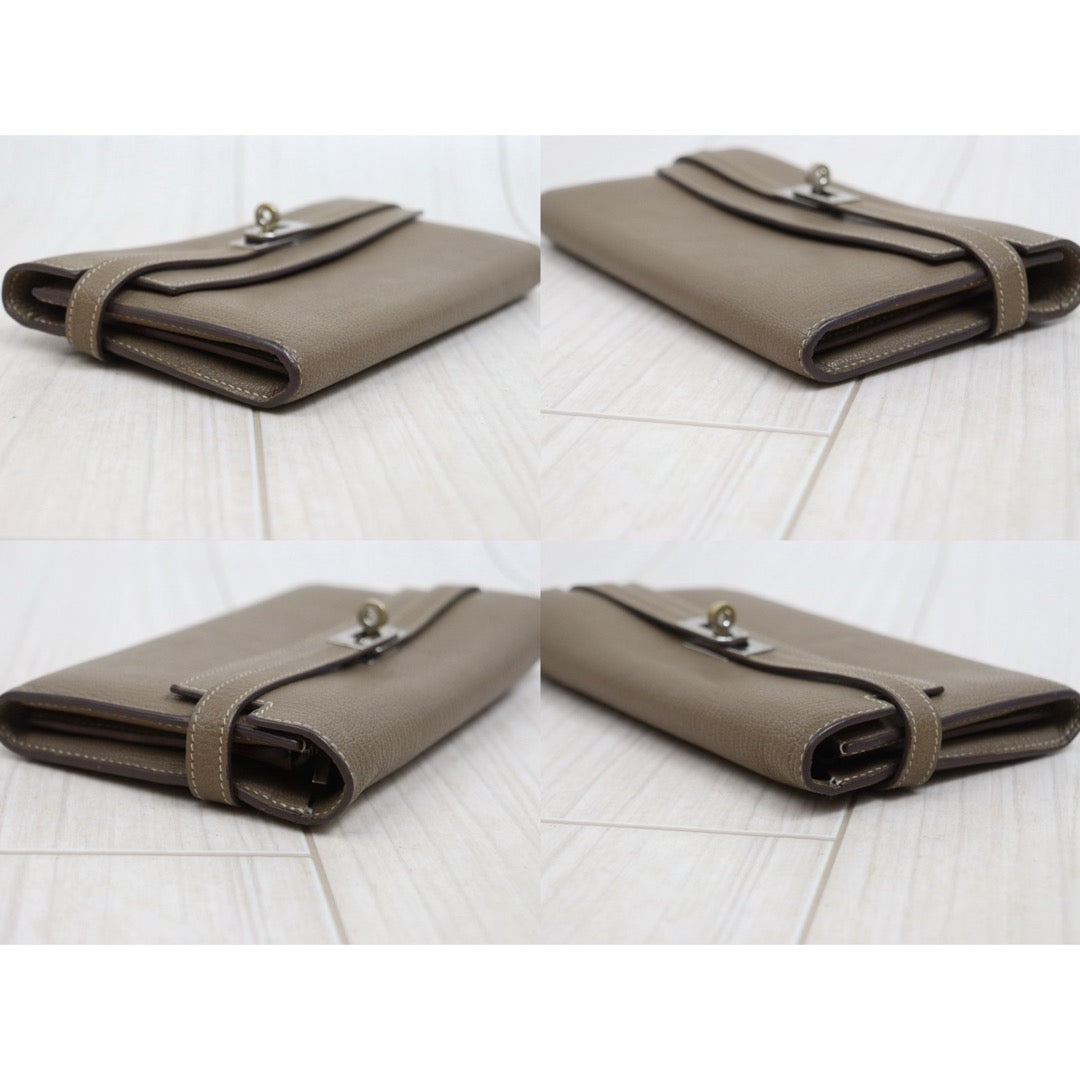 Include Entrupy Certificate of Authenticity｜Good ( Rank AB)｜ HERMES Goatskin Kelly Long Wallet Etoupe □O Stamp Made In 2011Year｜W26020601